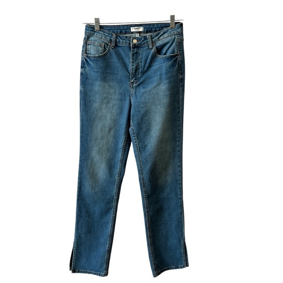 OAT NY JEANS 29 HIGH RISE STRAIGHT LEG SPLIT HEM CASUAL PREPPY WEEKEND COMFY - Picture 1 of 11